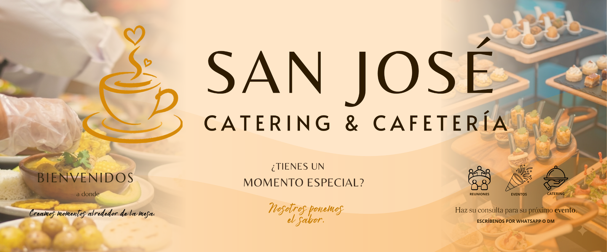 Pieza de campaña para eventos de San José Catering y Cafetería